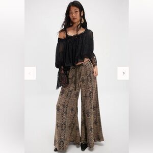Free People Dahlia Jacquard Bohemian Tapestry Wide Leg
Flare Belted Pants